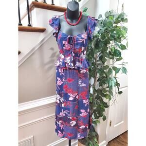 Sofia Jeans Women's Blue Floral Sweetheart Neck Sleeveless Knee Length Dress XS